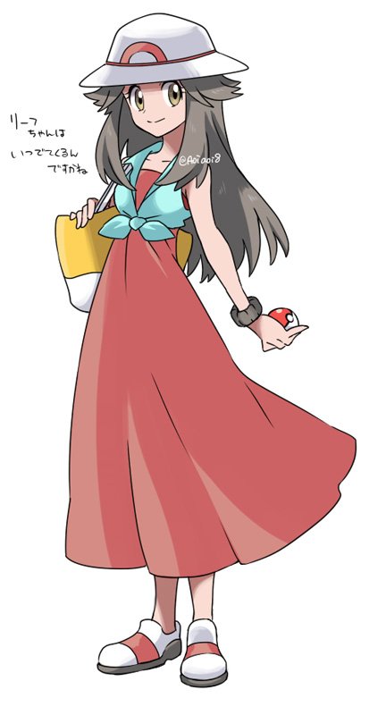 1girl, bag, blue_(pokemon), brown_eyes, brown_hair, dress, full_body, hat