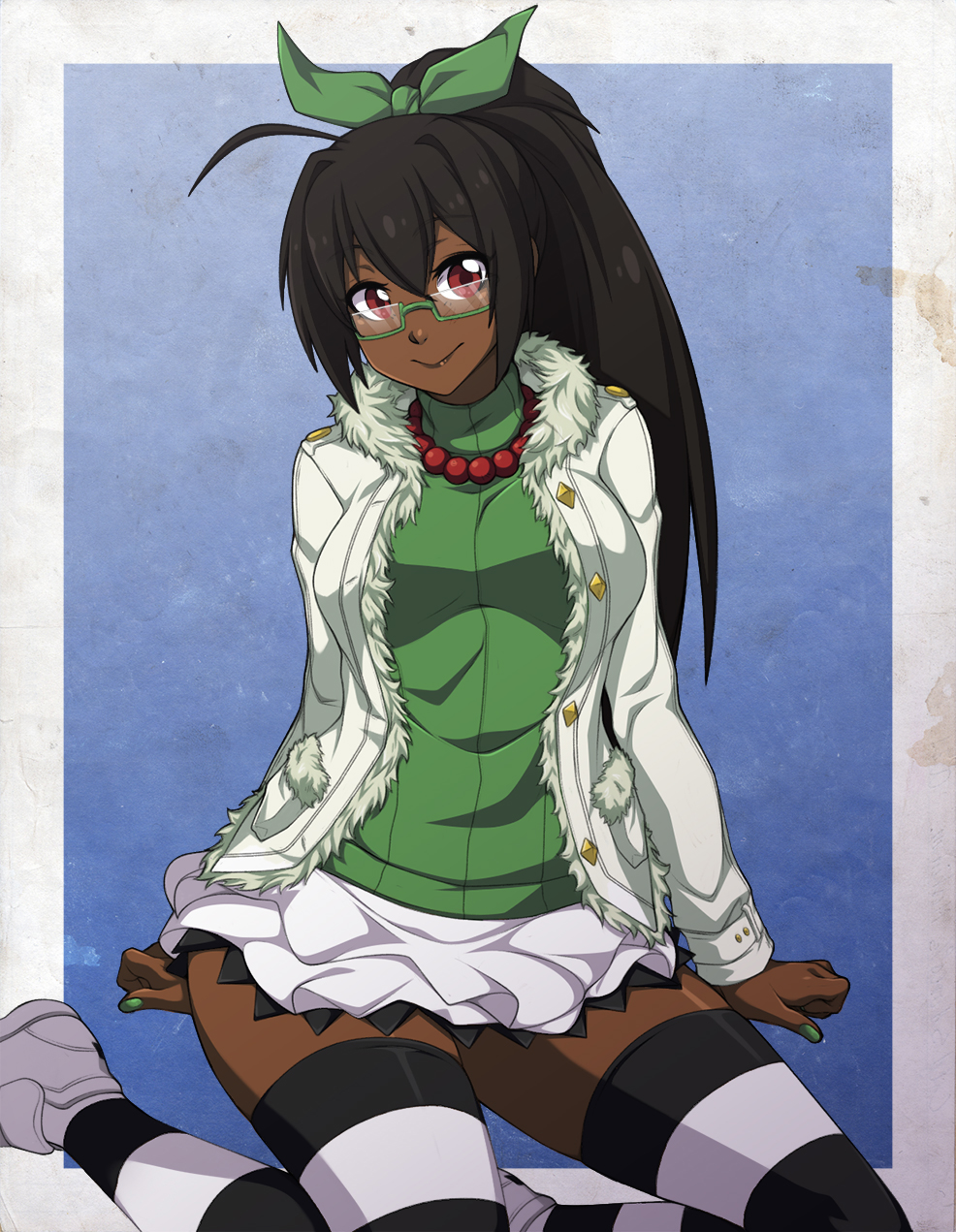 1girl, ahoge, black_hair, borrowed_character, bracelet, breasts, casual, cyron_tanryoku