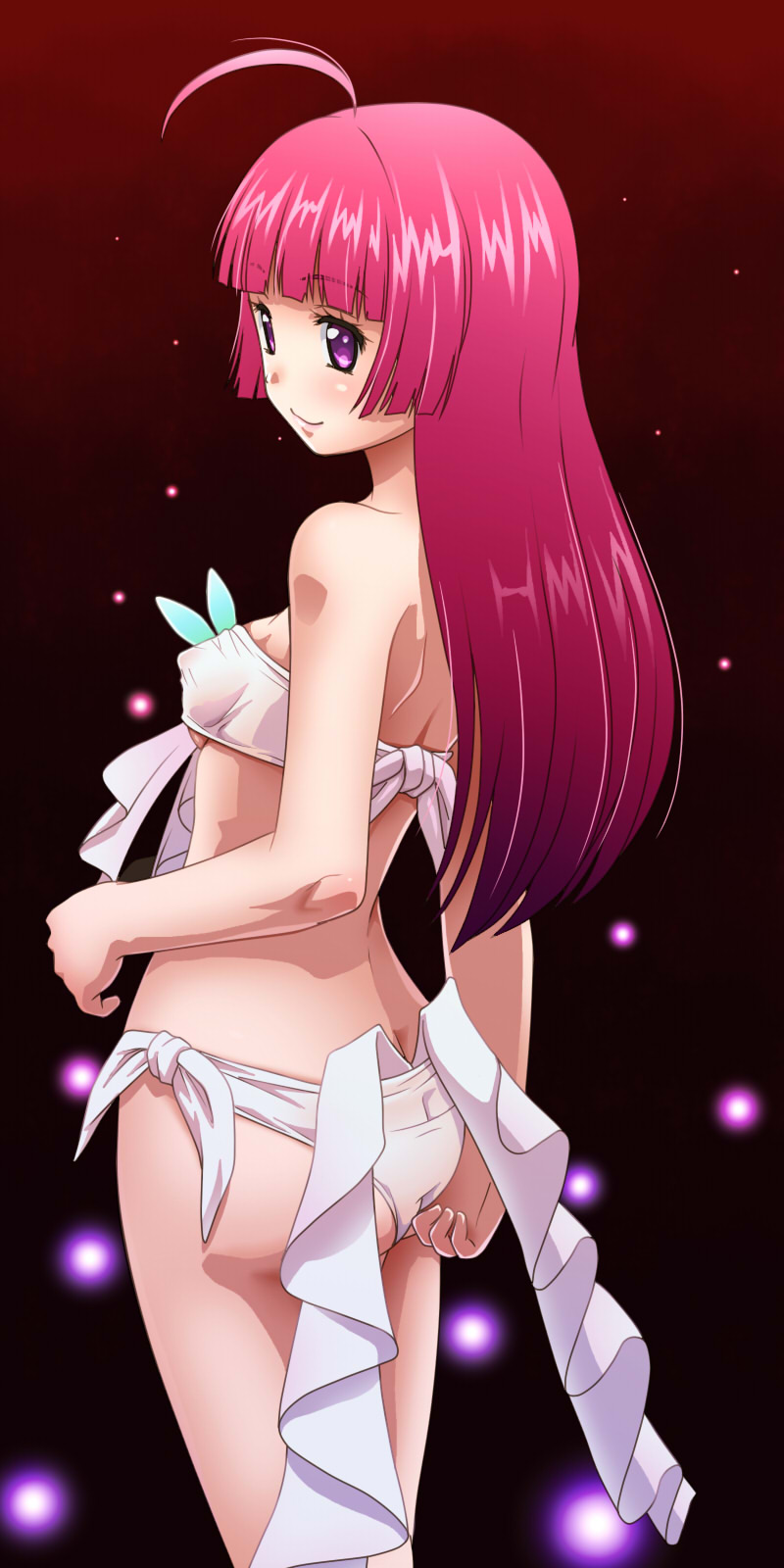 1girl, adjusting_clothes, adjusting_swimsuit, ahoge, ass, awa, bikini, black_background