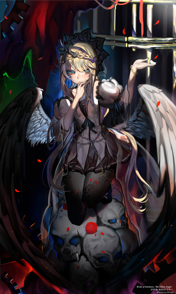 1girl, bare_shoulders, blonde_hair, blue_eyes, bow, bracelet, braid, detached_collar