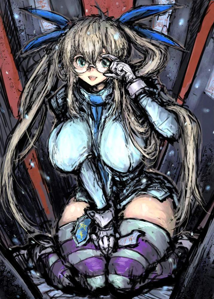 1girl, breasts, drifters, glasses, long_hair, looking_at_viewer, moto_murabito, olmine