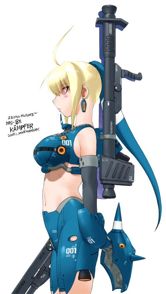 1girl, ahoge, armor, artist_name, blonde_hair, earrings, elbow_gloves, gloves