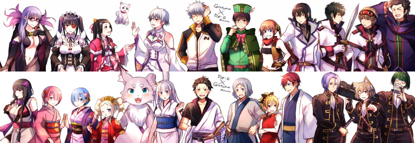 6+boys, 6+girls, absurdres, beatrice_(re:zero), blood, character_request, copyright_name, cosplay