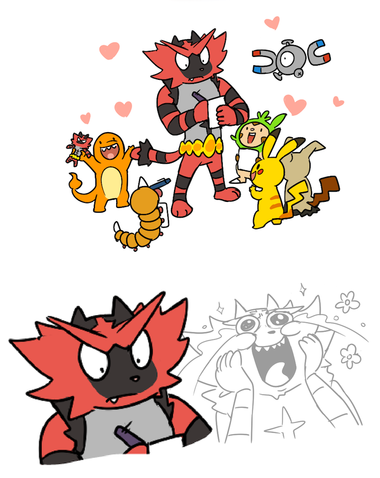 action_figure, bug, charmander, chespin, crying, happy, happy_tears, heart