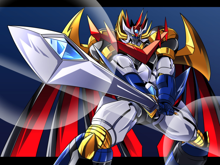 black_border, border, cape, highres, mazinemperor_g, mecha, no_humans, nomayo