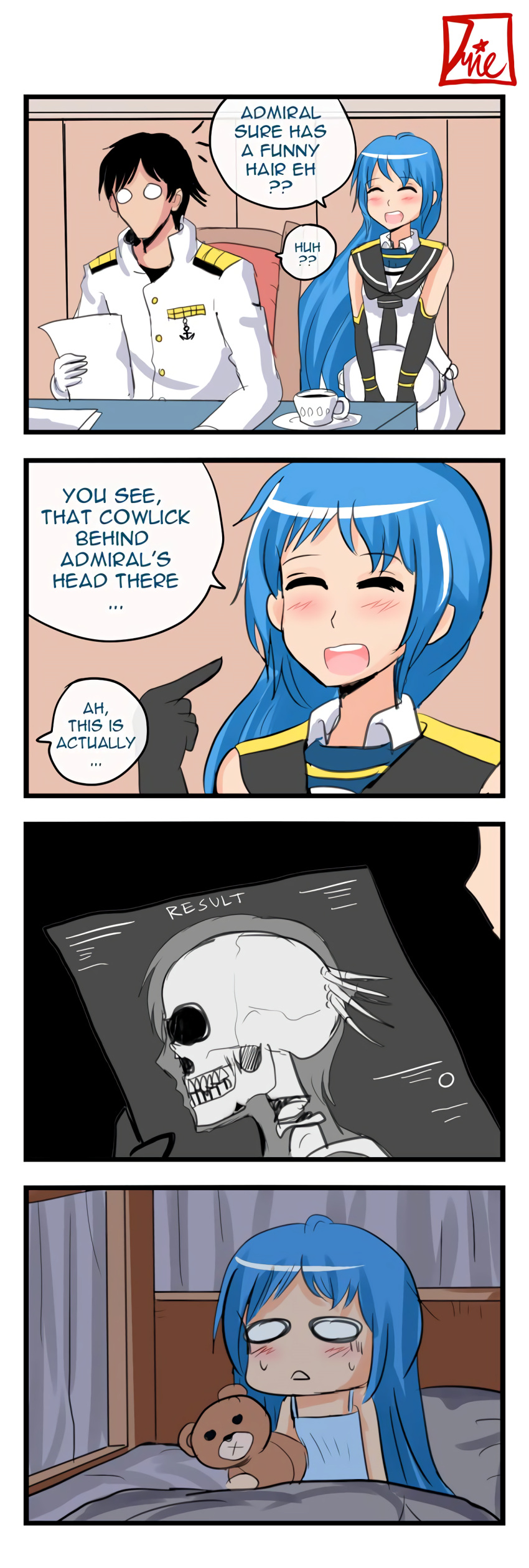 1boy, 1girl, 4koma, absurdres, admiral_(kantai_collection), black_hair, blush, closed_eyes