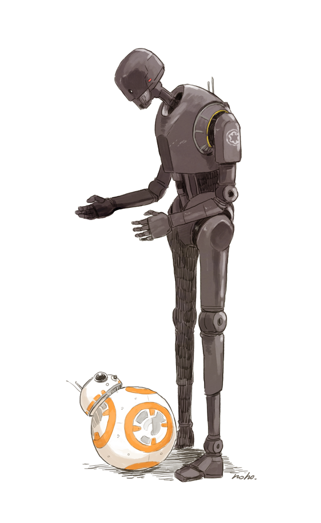bb-8, k-2so, matsuri6373, no_humans, r2-d2, robots, rogue_one:_a_star_wars_story, star_wars, star_wars:_the_force_awakens, time_paradox