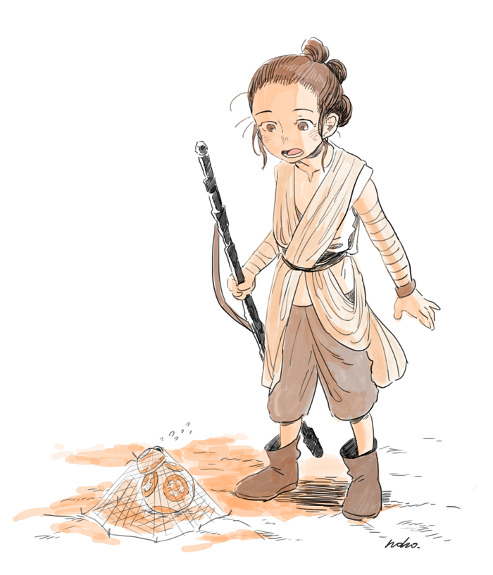 1girl, bb-8, child, matsuri6373, net, rey_(star_wars), smaller, staff