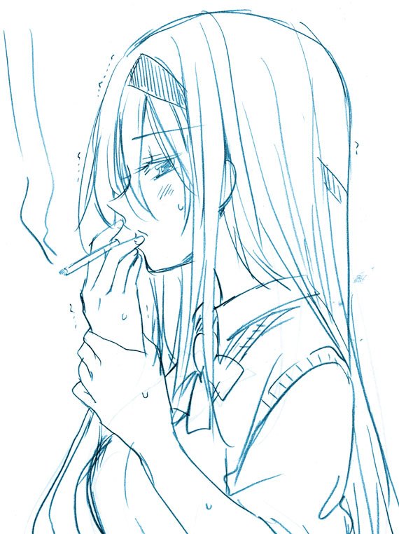 1girl, alternate_costume, bow, bowtie, cigarette, collared_shirt, hairband, kantai_collection