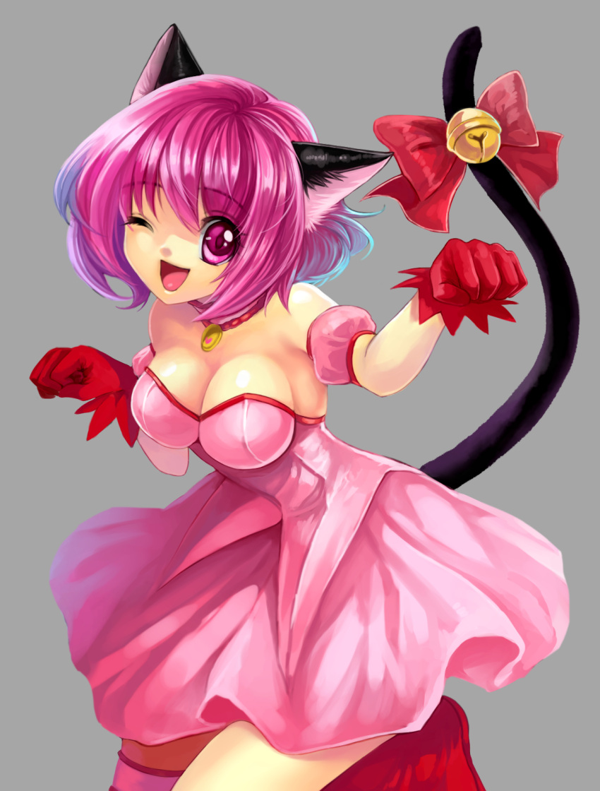 1girl, animal_ears, arm_garter, bell, bow, breasts, cat_ears, cat_tail