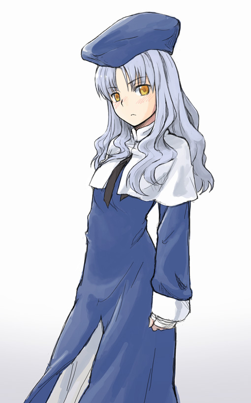 babynine, blue_hair, brown_eyes, caren_ortensia, fate/hollow_ataraxia, fate/stay_night, fate_(series), hat, long_hair, minato_fumi, silver_hair, yellow_eyes