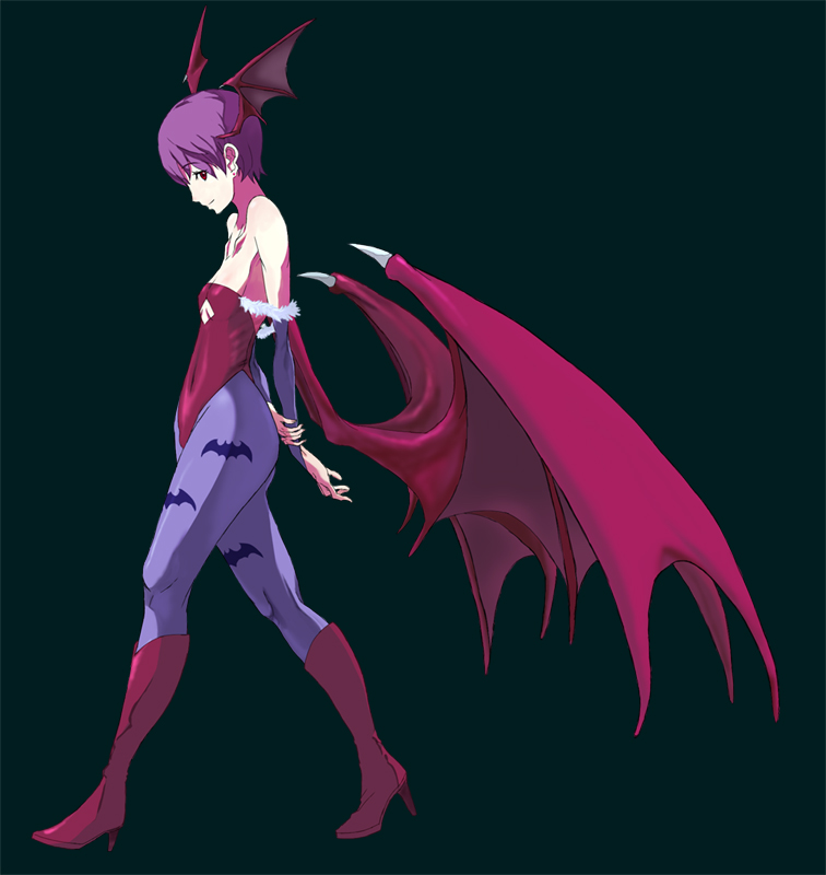 bat_wings, boots, capcom, demon_girl, detached_sleeves, elbow_gloves, flat_chest, gloves