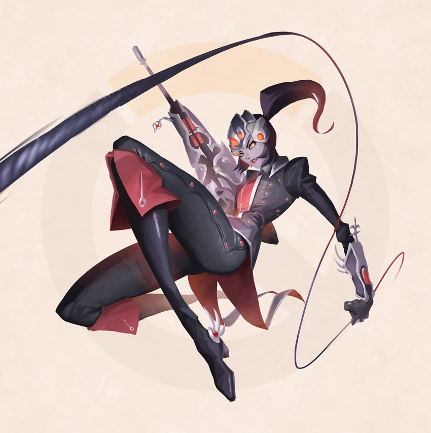 1girl, alternate_costume, boots, formal, gun, highres, huntress_widowmaker, mole