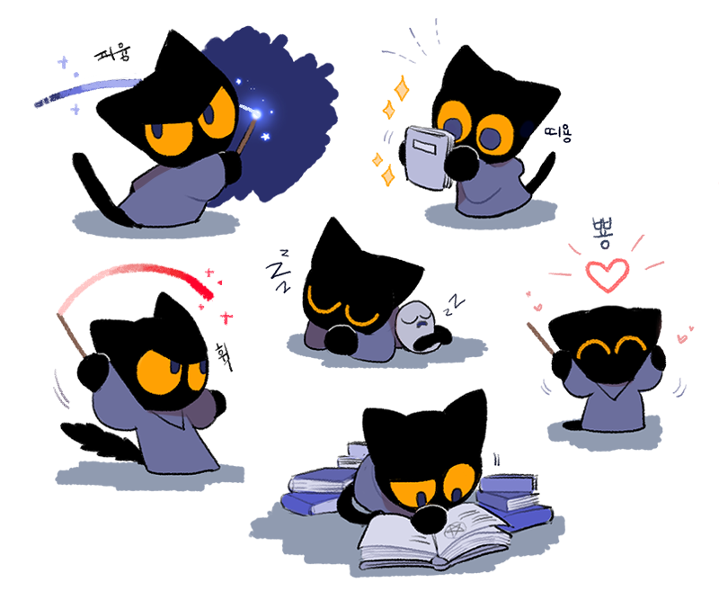 arms_up, black_cat, black_eyes, book, cat, closed_eyes, gaetshang, ghost