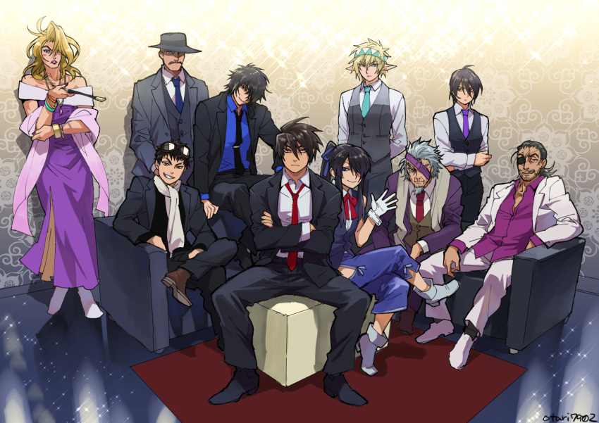 black_hair, butch_cassidy, crossdressinging, dark_skin, drifters, eyepatch, grin, hannibal_barca