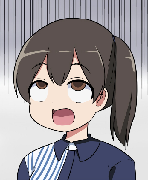 1girl, adapted_costume, ahegao, alternate_costume, black_hair, brown_eyes, commentary_request, employee_uniform