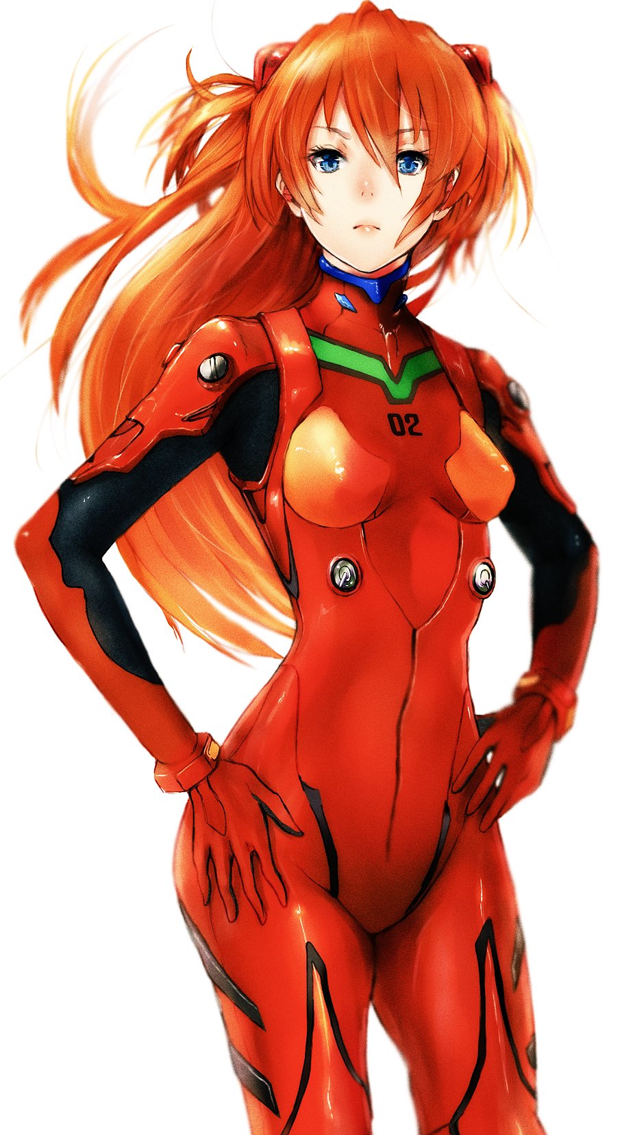 1girl, blue_eyes, bodysuit, hair_ornament, highres, magai_akashi, neon_genesis_evangelion, orange_hair