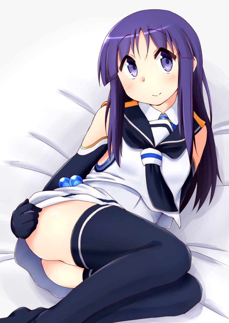 1girl, bare_shoulders, black_legwear, closed_mouth, commentary_request, cosplay, elbow_gloves, gloves