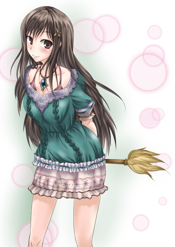 1girl, arms_behind_back, atelier_(series), atelier_totori, black_hair, breasts, brown_eyes, cecilia_helmold