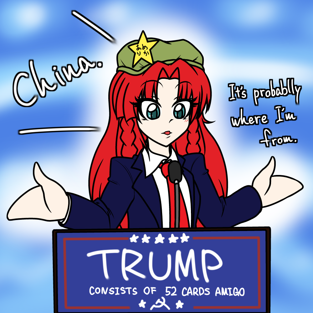 blue_eyes, braid, business_suit, donald_trump, english, formal, hammer_and_sickle, hat