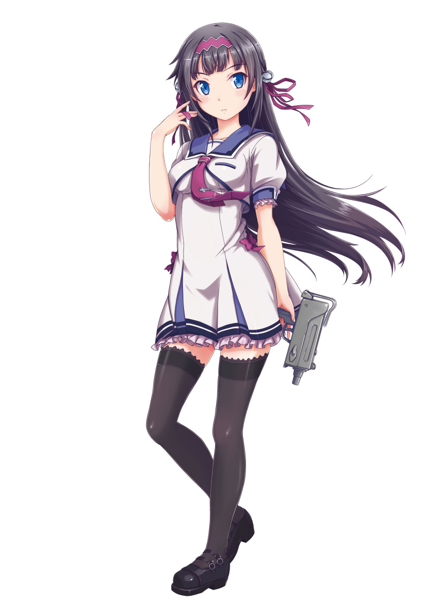 1girl, absurdres, bell, black_legwear, blue_eyes, full_body, gal_gun, gal_gun_double_peace