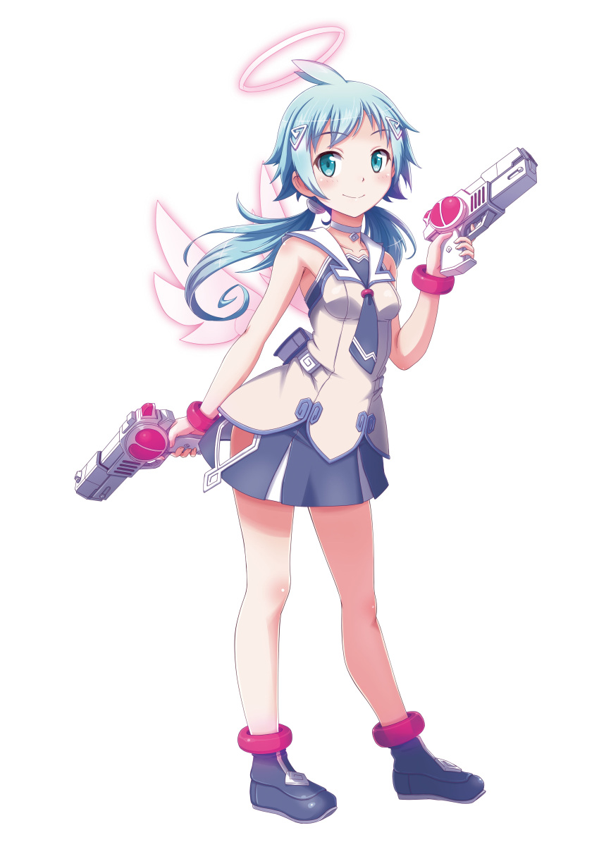 1girl, absurdres, angel_wings, aqua_eyes, artist_request, blue_hair, bracelet, choker