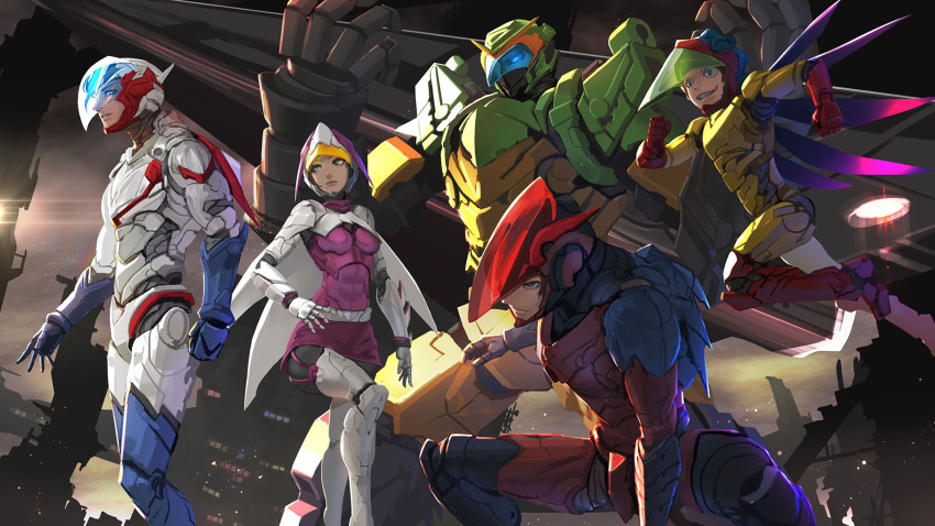 1girl, 4boys, everyone, gatchaman, highres, jinpei_the_swallow, joe_the_condor, jun_the_swan
