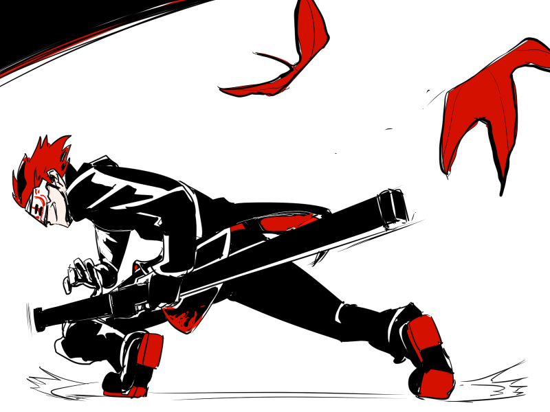 1boy, adam_taurus, evil_grin, evil_smile, face_mask, from_behind, grin, kishiri_(sakurasaku_xyli)
