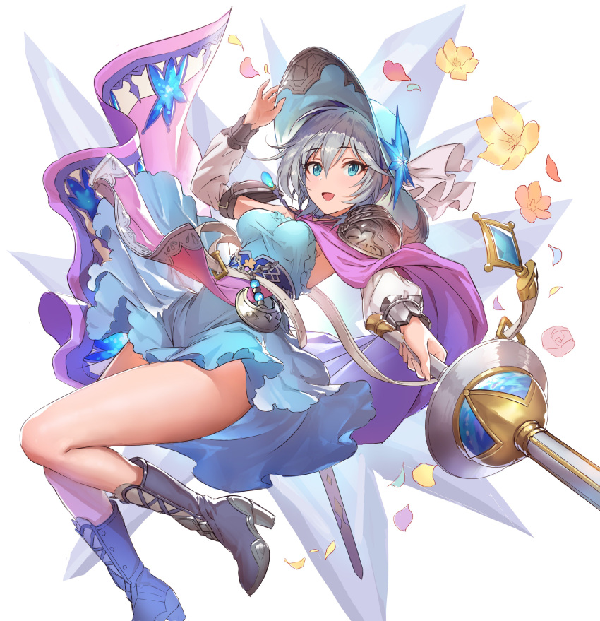1girl, absurdres, anastasia_(idolmaster), baby-doll, blue_eyes, boots, cape, dress