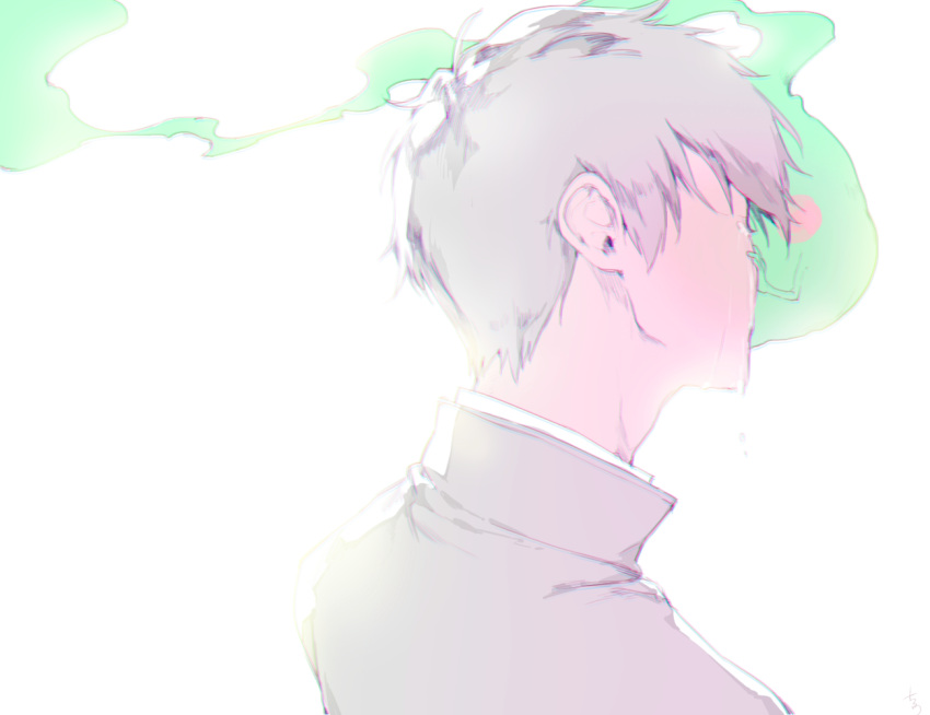 1boy, black_hair, blush_stickers, chikuwa_(dr0603), ekubo_(mob_psycho_100), ghost, implied_kiss, kageyama_ritsu