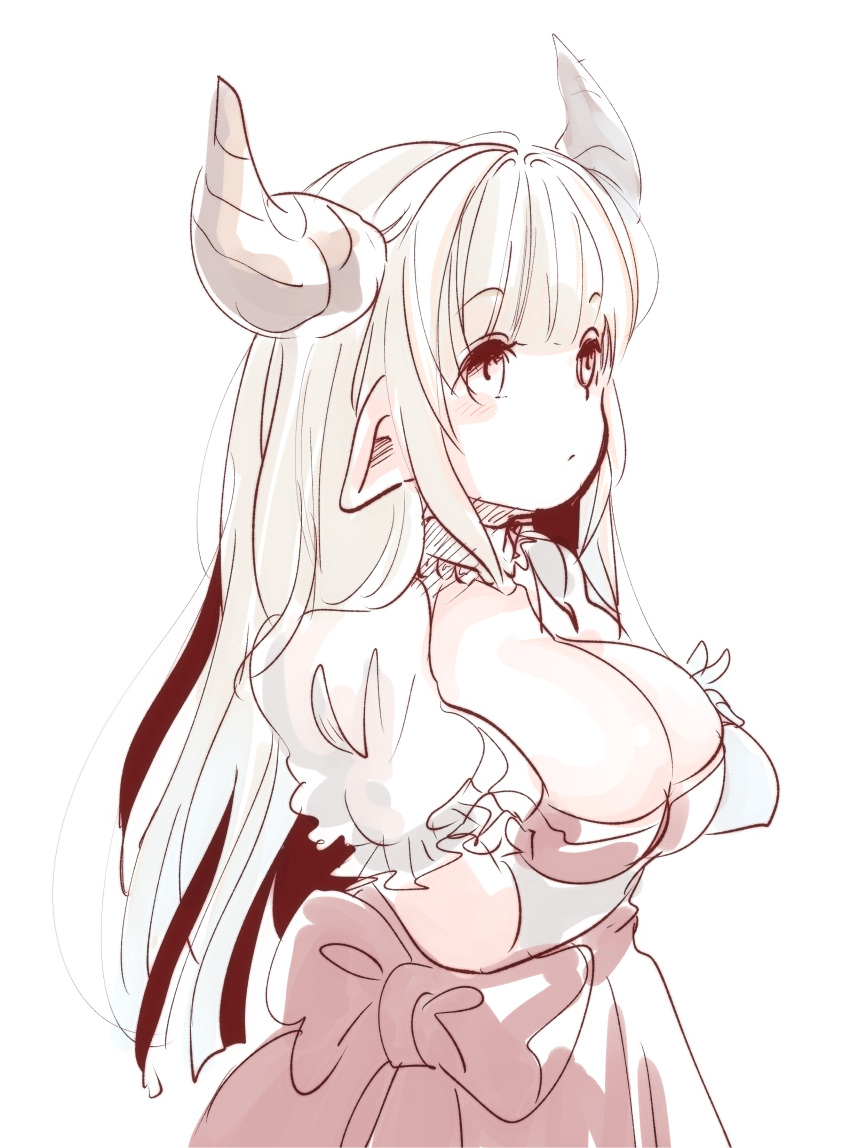 1girl, :/, absurdres, alicia_(granblue_fantasy), alternate_eye_color, bangs, blush, bow