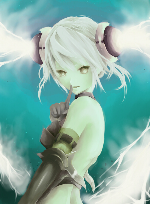 1girl, bare_back, bare_shoulders, commentary_request, elbow_gloves, epic_hair, finger_to_mouth, floating_hair