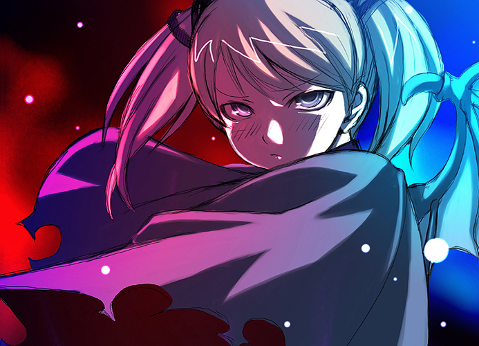 blonde_hair, blue_eyes, cape, caspar, casper, cave_(developer), deathsmiles, tasaka_shinnosuke, twintails, wings