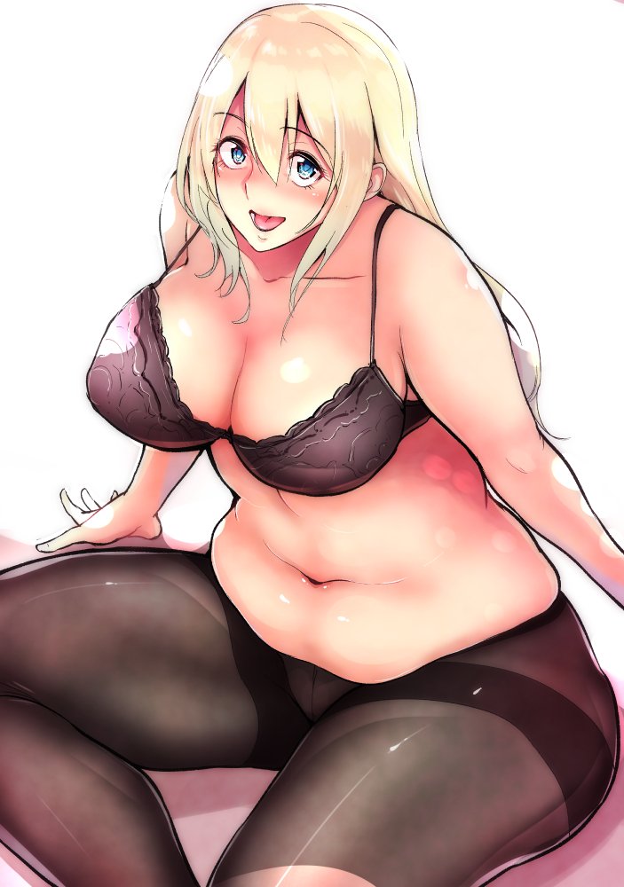 1girl, atago_(kantai_collection), bifidus, black_bra, blonde_hair, blue_eyes, blush, bra