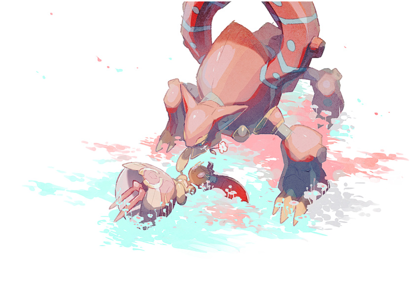 domu_(hamadura), field, flower, flower_field, flower_in_mouth, lying, magearna, no_humans