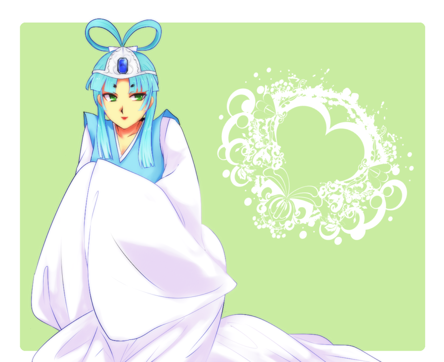 1girl, bishoujo_senshi_sailor_moon, blue_hair, chinese_clothes, comadori717, dress, green_eyes, hair_ornament, heart, nipasu, sitting, solo