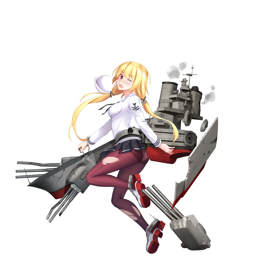 1girl, ;o, anchor, anchor_hair_ornament, ass, blonde_hair, blue_skirt, breasts