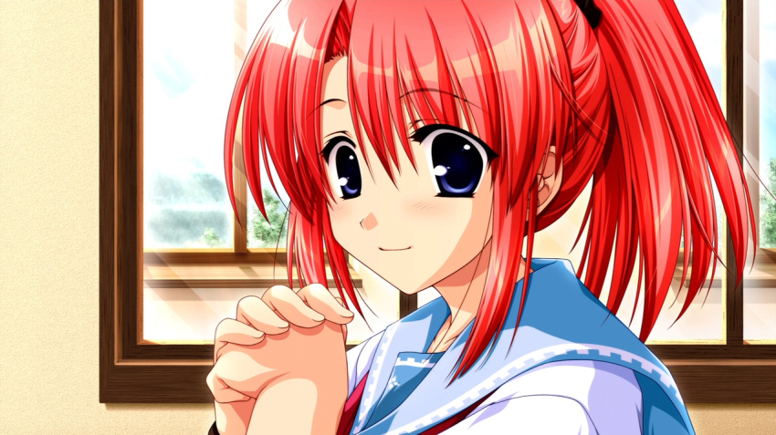 1girl, alpha_(yukai_na_nakamatachi), bangs, blue_eyes, blush, clenched_hand, close-up, day
