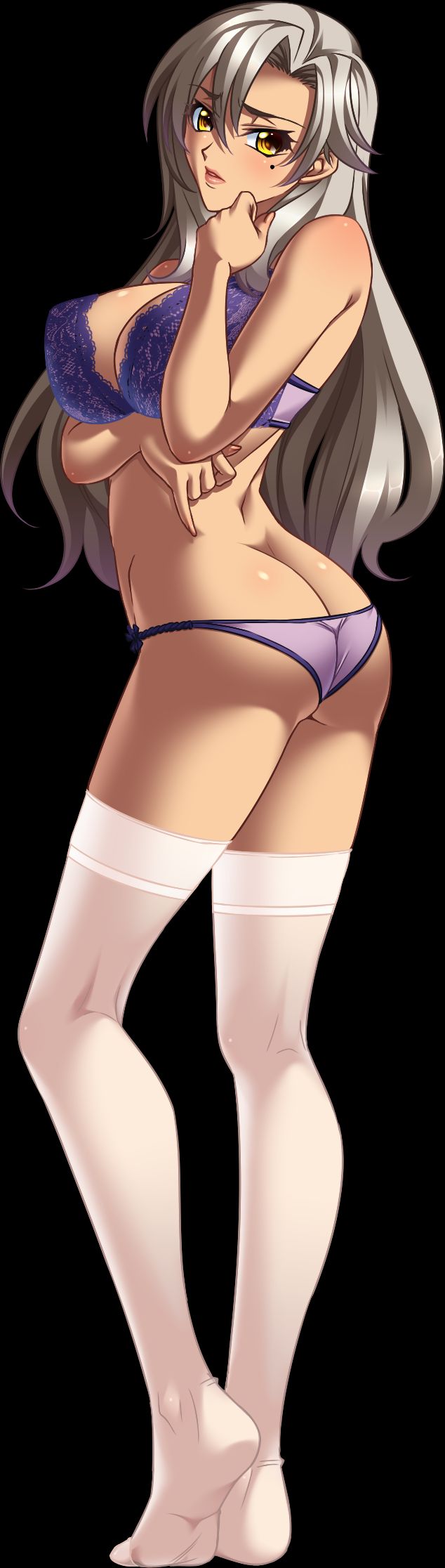 1girl, ass, bishop_(company), breasts, butt_crack, dark_skin, female, full_body