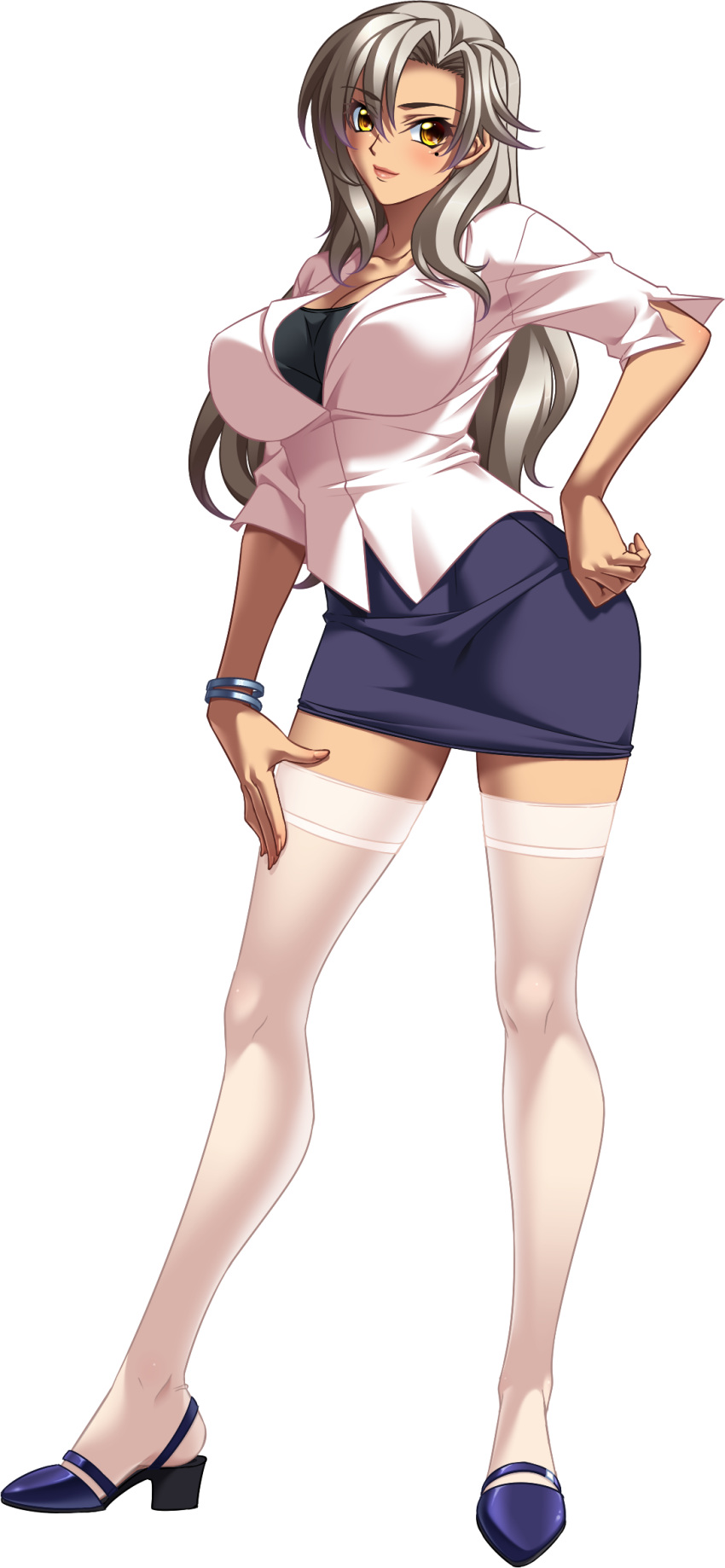 1girl, bishop_(company), breasts, closed_mouth, dark_skin, female, full_body, game_cg