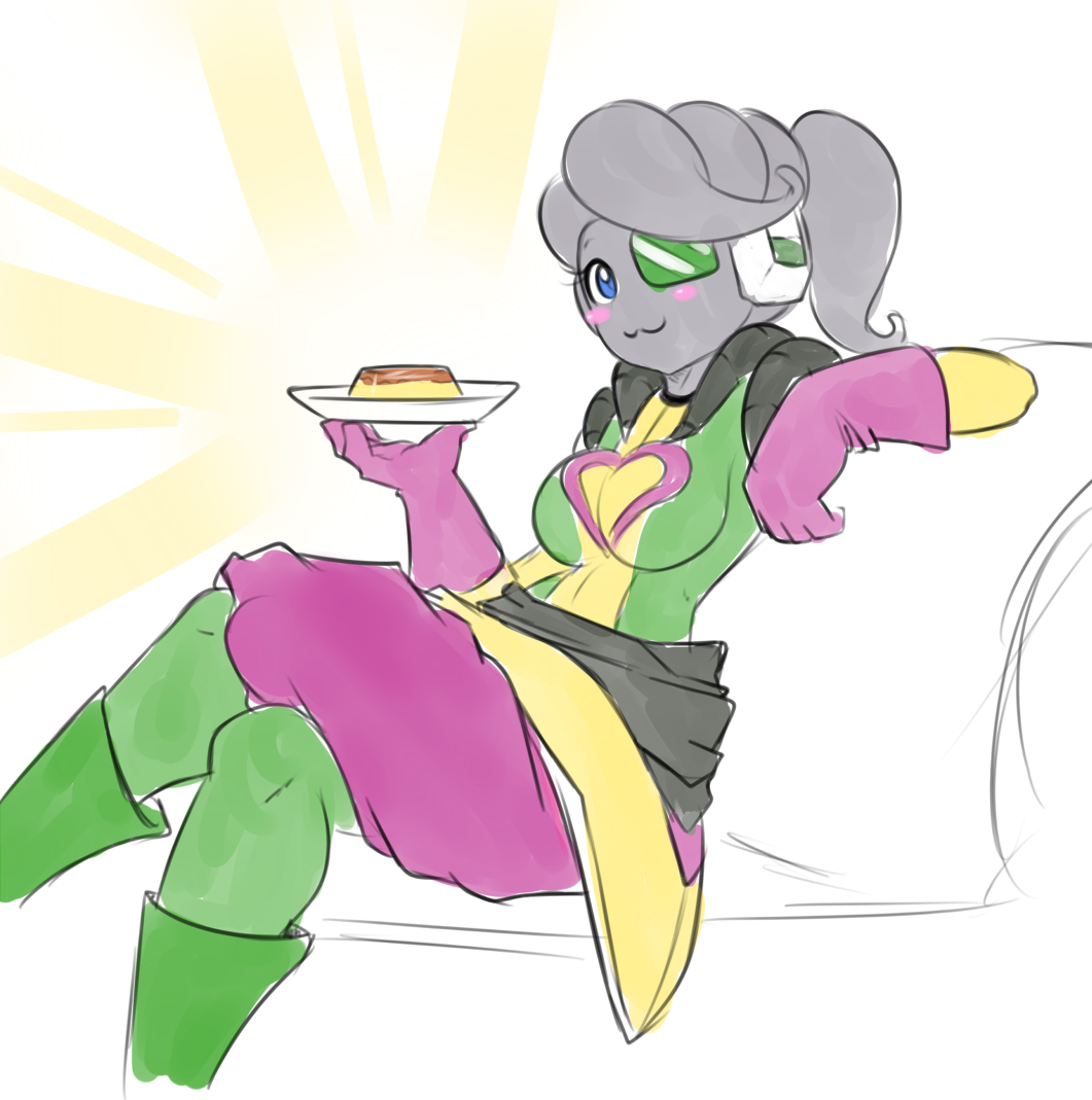 1girl, blue_eyes, breasts, dragon_ball_xenoverse, dragon_ball_xenoverse_2, female_majin, flan, grey_skin