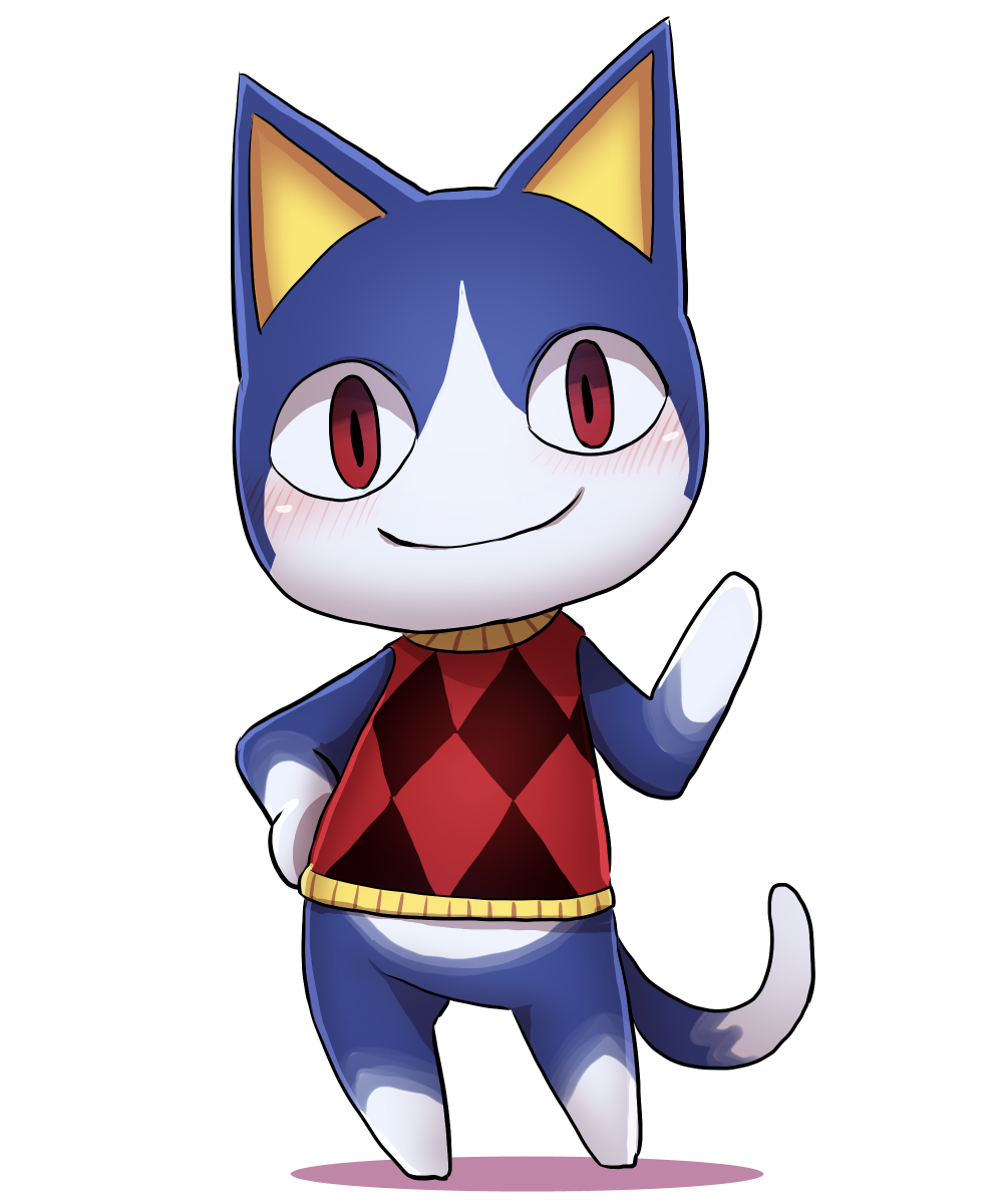 1boy, 2016, animal, blush, bottomless, cat, doubutsu_no_mori, furry, highres, mishiranu_neko, nintendo, no_humans, red_eyes, rover_(doubutsu_no_mori), smile, solo, unknown_cat