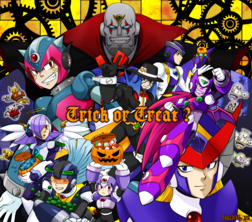 alternate_costume, android, bald, berkana, blonde_hair, blue_eyes, cape, cards