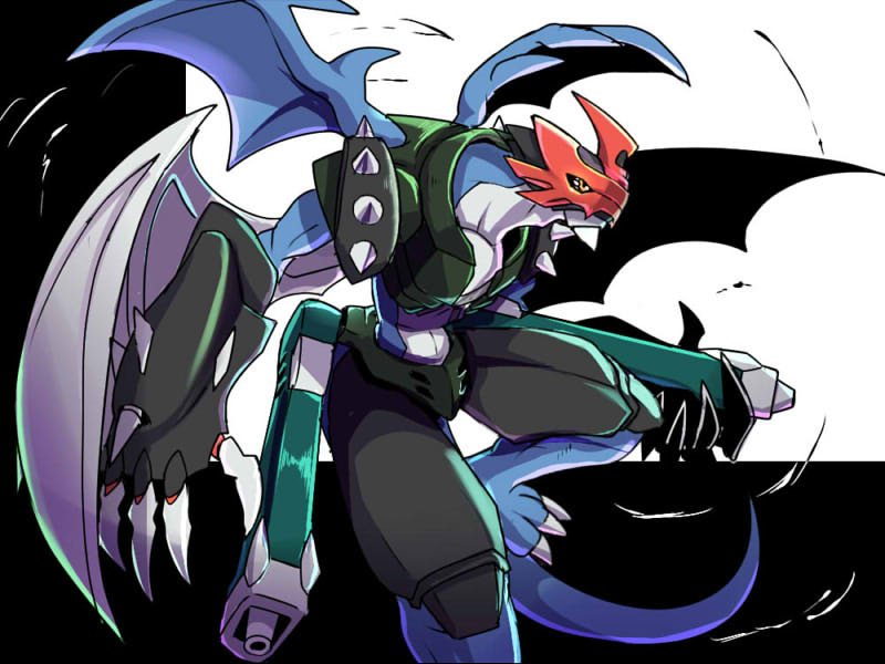 armor, bandai, digimon, dragon, full_armor, highres, horns, male_focus