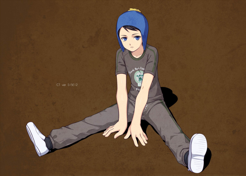 1boy, brown_background, child, craig_tucker, hat, sitting, solo, south_park