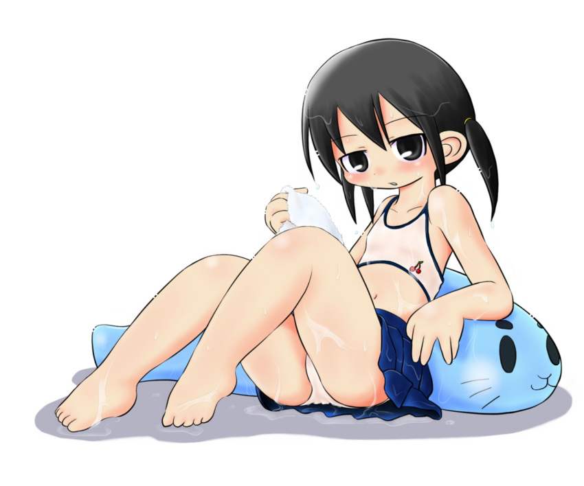 akita_shoten, barefoot, beretta_(kokoaka), cherry_print, feet, flat_chest, full_body, holding
