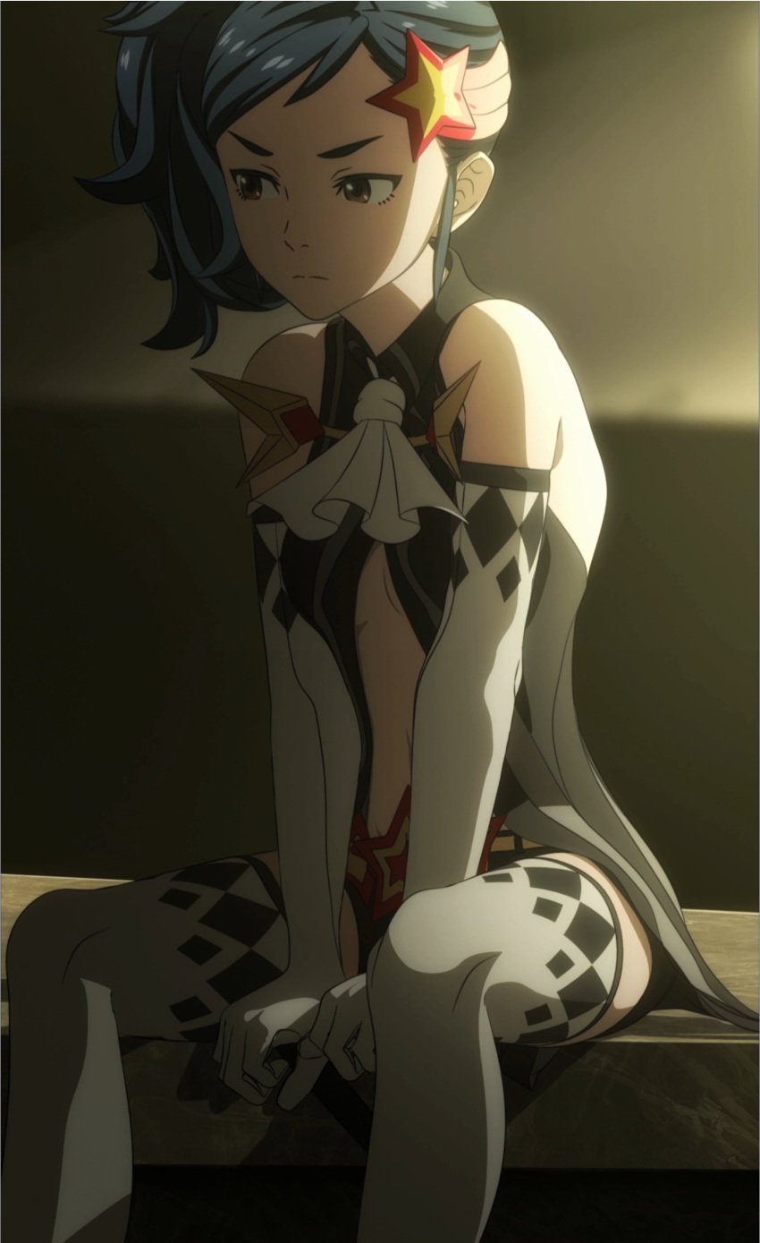 arm_gloves, bare_shoulders, black_eyes, black_hair, bubuki_buranki, gloves, hair_accessory, kazuki_kaoruko