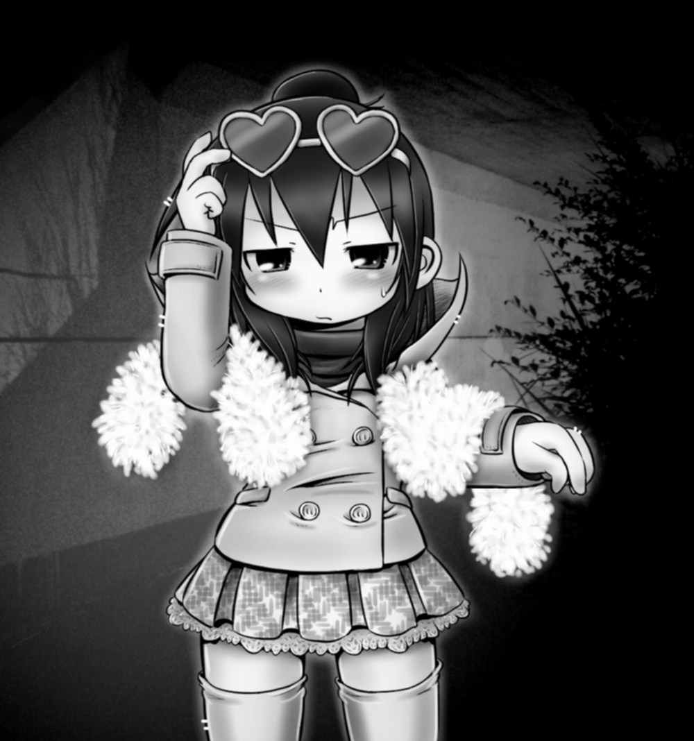 1girl, akita_shoten, beretta_(kokoaka), child, closed_mouth, coat, cowboy_shot, glasses