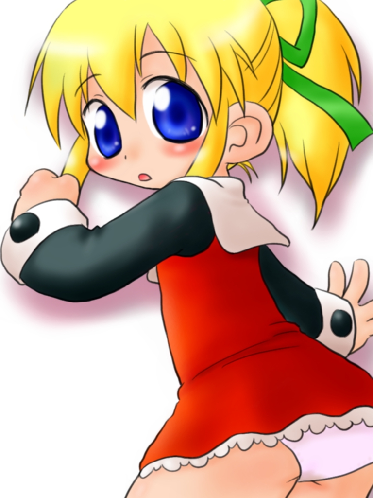 1girl, beretta_(kokoaka), blonde_hair, blue_eyes, blush, capcom, child, cowboy_shot
