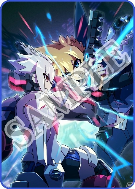 2boys, acura_(gunvolt), artist_request, azure_striker_gunvolt, gun, gunvolt, multiple_boys, official_art